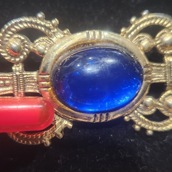 Multicolor Cabochon Jewelry lot Bracelet Brooch Gold Tone vintage - Picture 5 of 16